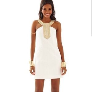 Lily Pulitzer White and Gold beaded classic dress. Size 00